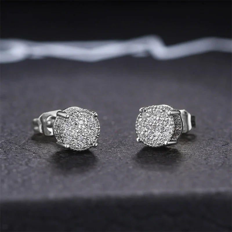 Huitan Fancy Round Shaped Stud Earrings Paved Shiny CZ Stone Silver Color/Gold Everyday Fashion Versatile Women’s Ear Jewelry