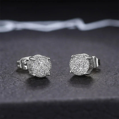 Huitan Fancy Round Shaped Stud Earrings Paved Shiny CZ Stone Silver Color/Gold Everyday Fashion Versatile Women’s Ear Jewelry