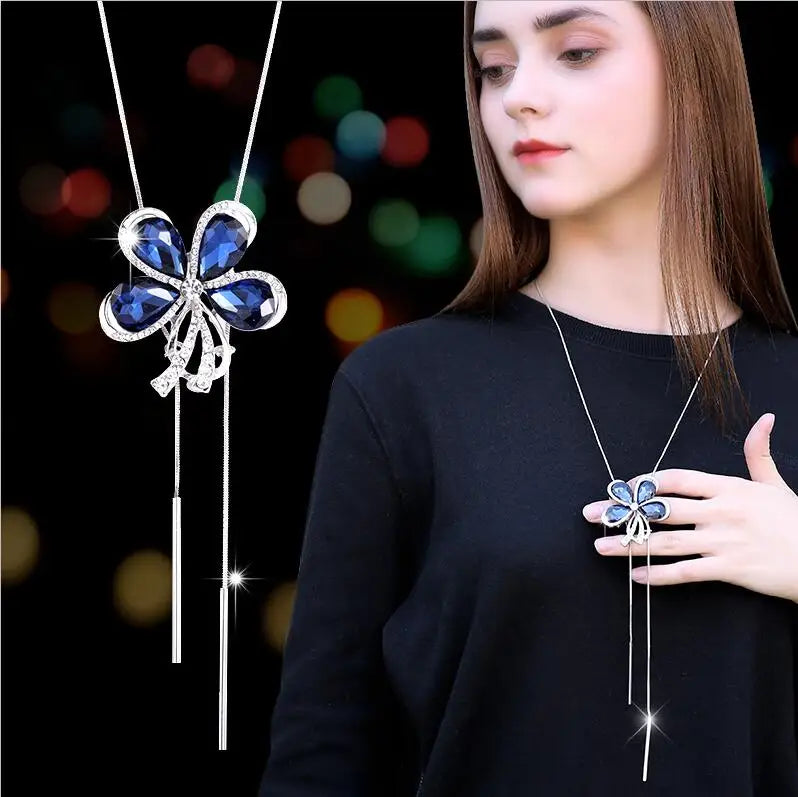Collier Pendentif Fleur BYSPT – Couleur Argent & Imitation Perle