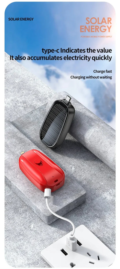 Solar Mini Power Bank Porte-clés Chargeur portable Camping en plein air Batterie externe Puissance d’urgence 1200mah Powerbank pour Xiaomi