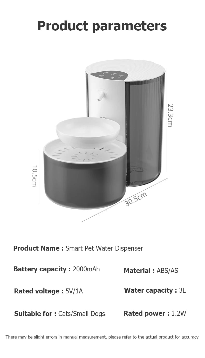 Distributeur d'eau intelligent pour animaux de compagnie, fontaine d'eau sans fil pour chat, distributeur d'eau pour chien, chargeur d'eau automatique rechargeable