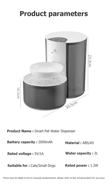 Distributeur d'eau intelligent pour animaux de compagnie, fontaine d'eau sans fil pour chat, distributeur d'eau pour chien, chargeur d'eau automatique rechargeable