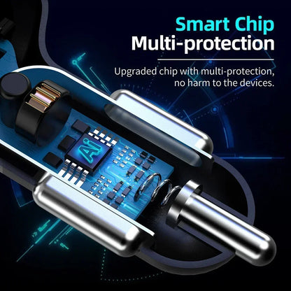 Chargeur de voiture rétractable 4 en 1 Chargeur de voiture à charge rapide avec câble USB de type C et 2 ports de charge de type C, chargeur de voiture universel
