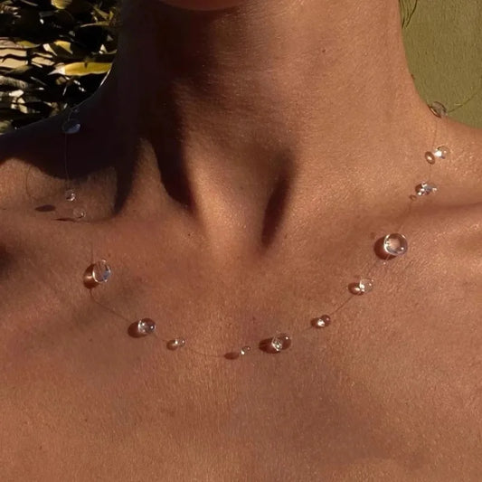 Collier et boucles d'oreilles en forme de goutte d'eau transparente, minimaliste