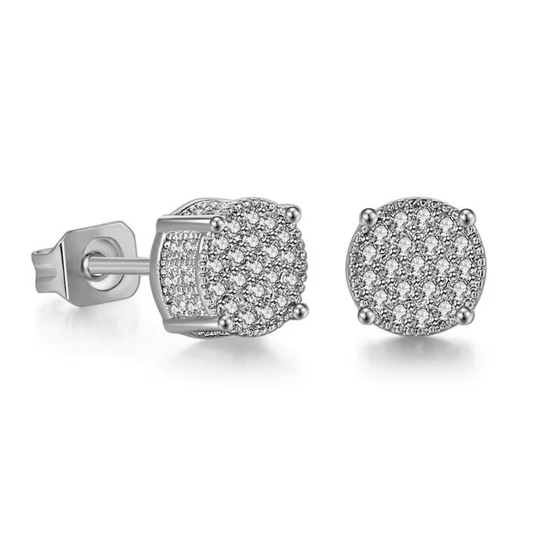 Huitan Fancy Round Shaped Stud Earrings Paved Shiny CZ Stone Silver Color/Gold Everyday Fashion Versatile Women’s Ear Jewelry