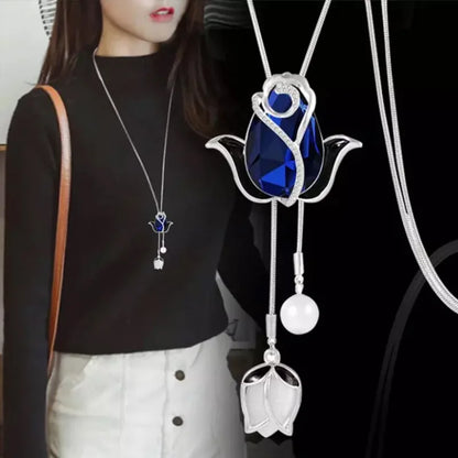 Collier Pendentif Fleur BYSPT – Couleur Argent & Imitation Perle