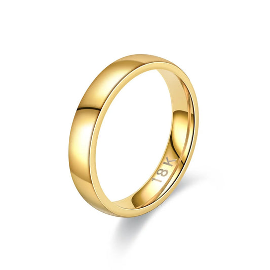 Bague Couple en Acier Inoxydable Plaqué Or 18K – Couleur Argent, 4 mm