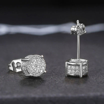 Huitan Fancy Round Shaped Stud Earrings Paved Shiny CZ Stone Silver Color/Gold Everyday Fashion Versatile Women’s Ear Jewelry