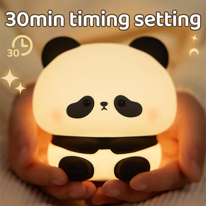 USB Rechargeable LED Veilleuse Mignon Dessin Animé Panda Silicone Lampe Timing Fonction Bureau Chevet Décor Enfants Veilleuse Cadeau