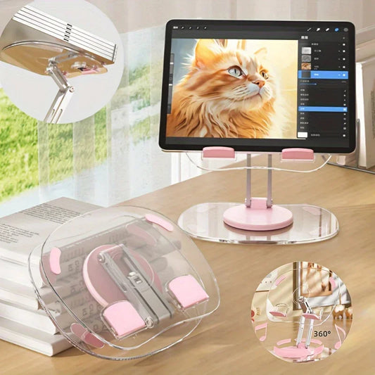Support de téléphone portable transparent rotatif à 360° Support plat multifonctionnel Support de téléphone portable rétractable