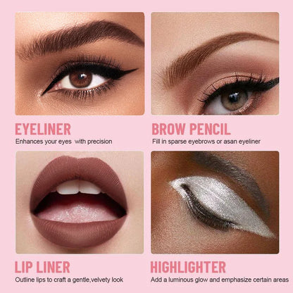 Ensemble de 4 couleurs de crayon à lèvres, d’eye-liner et de crayon à sourcils multifonctions 4-en-1