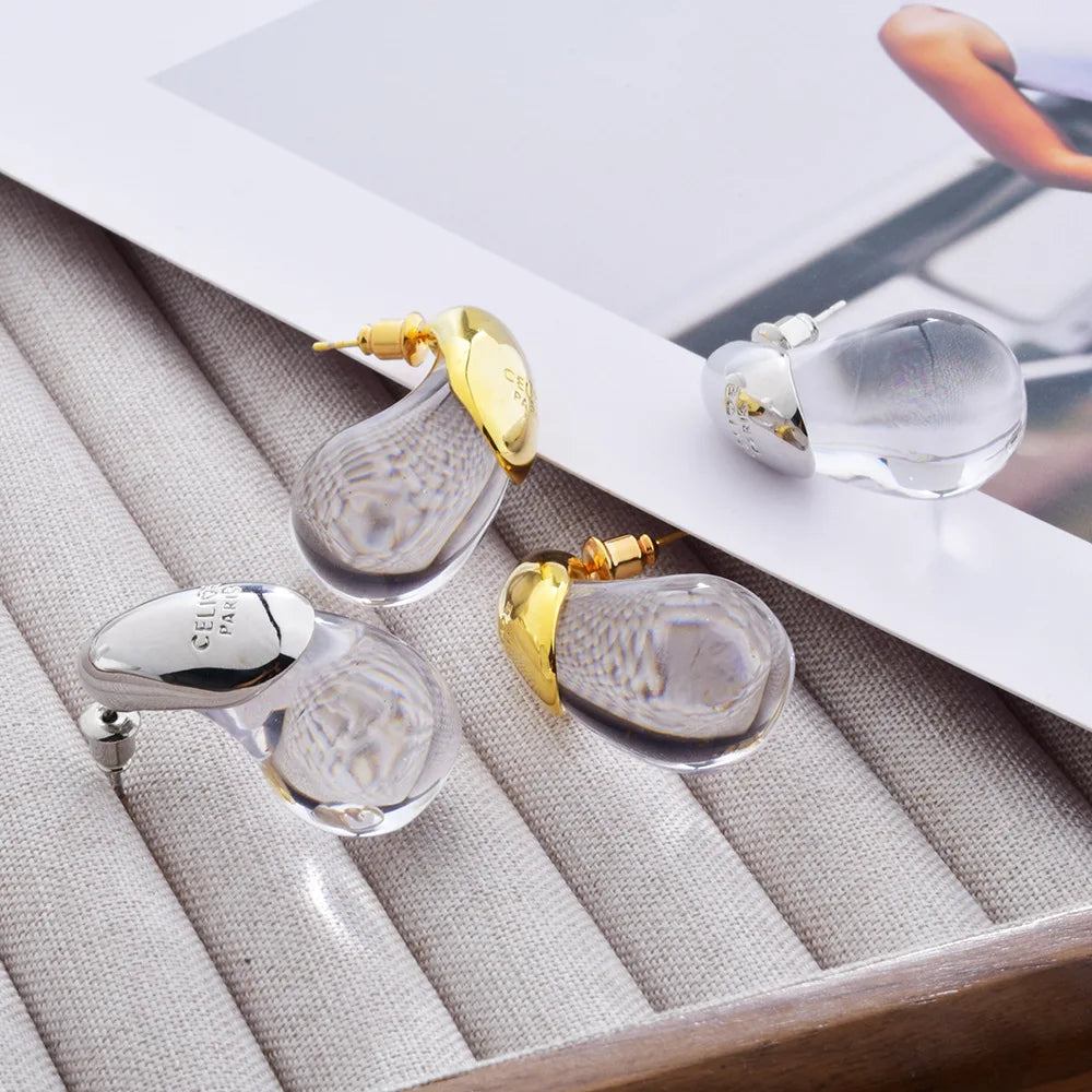 Boucles d'oreilles goutte d'eau transparentes pour femmes, plaquées or, élégantes et modernes