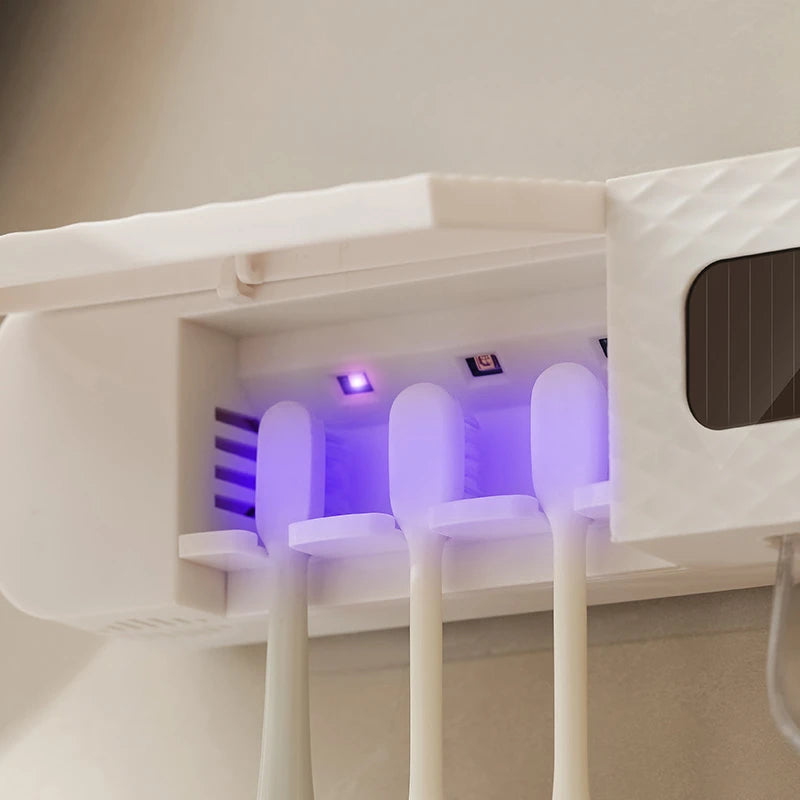 1 porte-brosse à dents intelligent, porte-brosse à dents intelligent à 3 emplacements, distributeur de dentifrice, nécessités quotidiennes domestiques