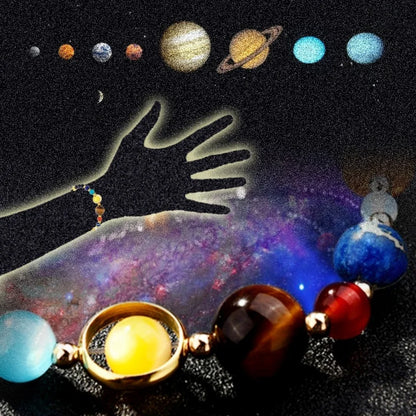🌌 Bracelet Galaxie – 8 Planètes du Système Solaire & Étoile Gardienne