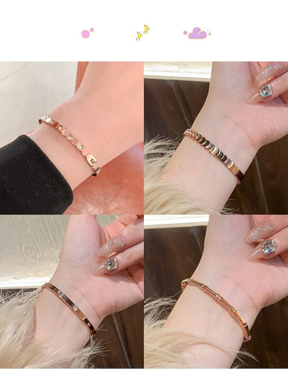 Bracelet Luxe en Acier Titane – Or Rose & Zircon Scintillant