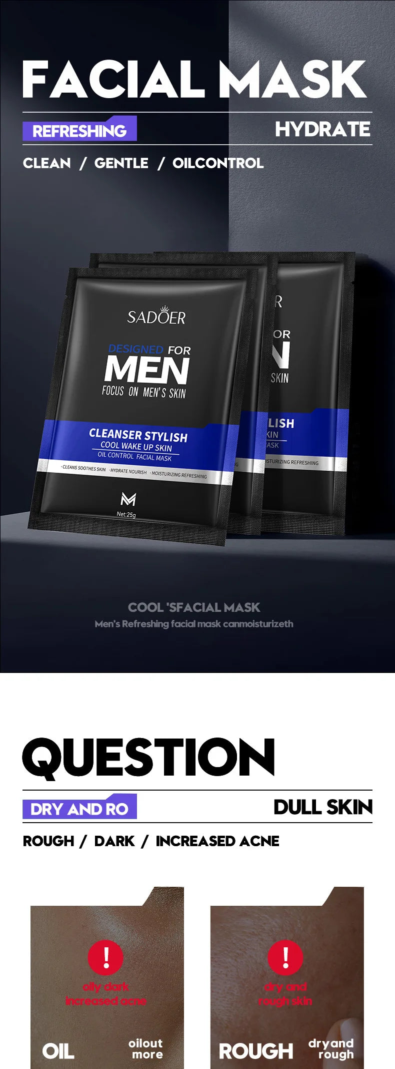 SADOER – Masque Visage pour Hommes, Hydratation intense • Anti-âge.