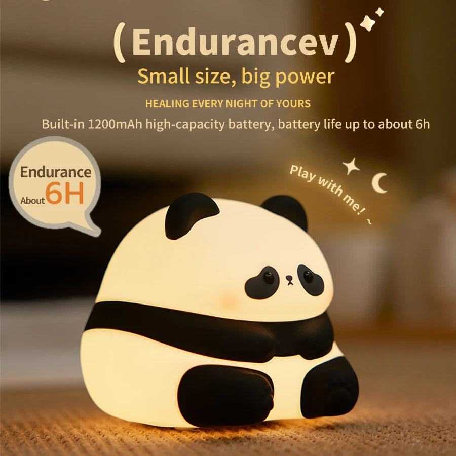 USB Rechargeable LED Veilleuse Mignon Dessin Animé Panda Silicone Lampe Timing Fonction Bureau Chevet Décor Enfants Veilleuse Cadeau