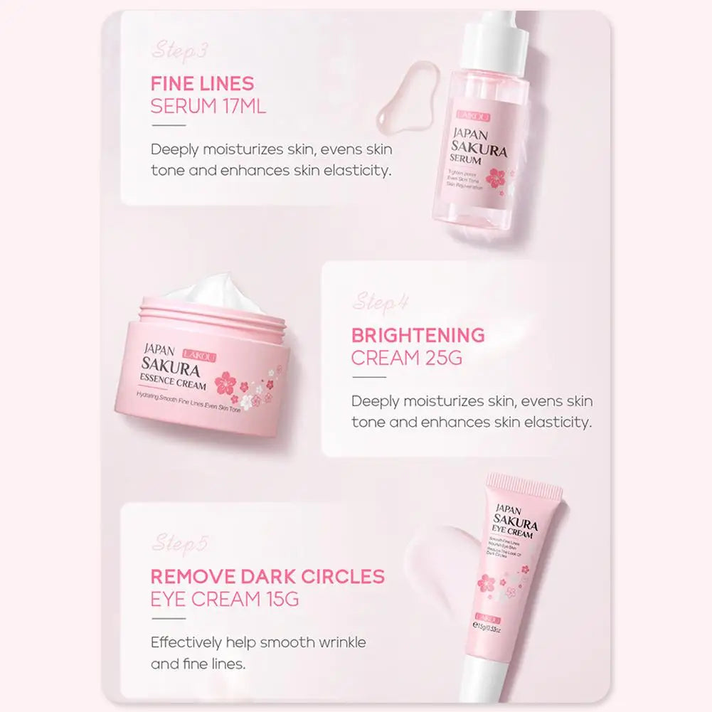 Sakura Lot de 5/3 soins pour le visage, sérum, tonique, nettoyant pour le visage, crème solaire, pour les yeux, coffret cadeau
