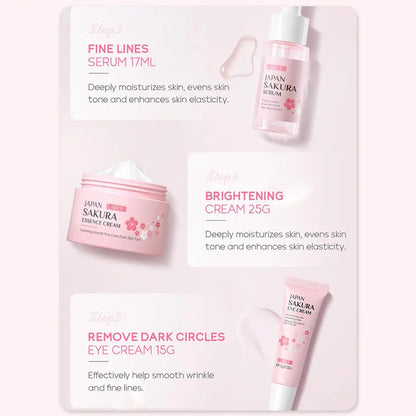 Sakura Lot de 5/3 soins pour le visage, sérum, tonique, nettoyant pour le visage, crème solaire, pour les yeux, coffret cadeau