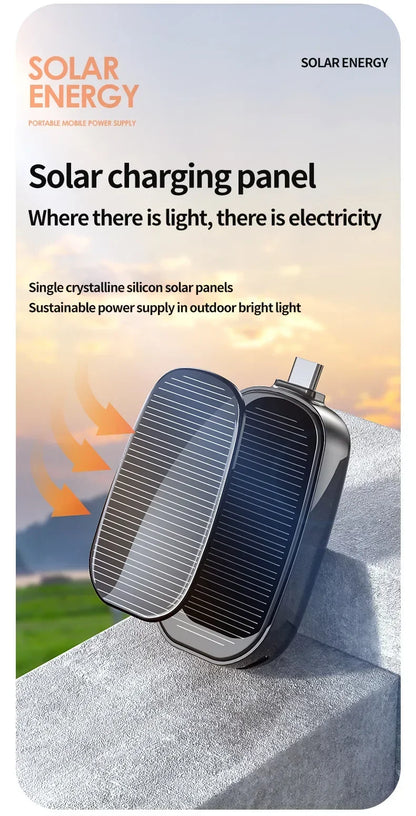 Solar Mini Power Bank Porte-clés Chargeur portable Camping en plein air Batterie externe Puissance d’urgence 1200mah Powerbank pour Xiaomi