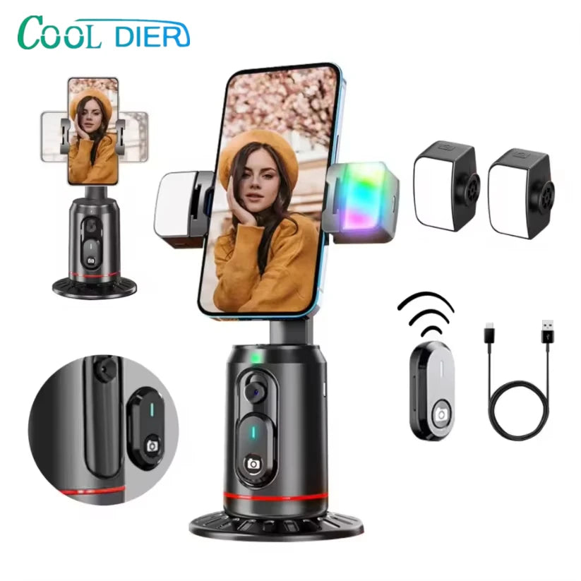 COOL DIER 2025 Nouveau stabilisateur de cardan à rotation 360, trépied Selfie Stick Desktop Face Tracking Gimbal pour Tiktok Smartphone Live