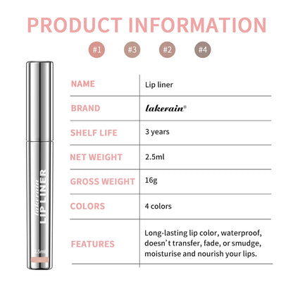Crayon à lèvres hautement pigmenté Tatouage Matte Peel Off Améliorer le liner pour les lèvres Lasting Lip Stain Waterproof 4Colors Transfer-proof Lipstic