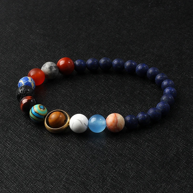 🌌 Bracelet Galaxie – 8 Planètes du Système Solaire & Étoile Gardienne