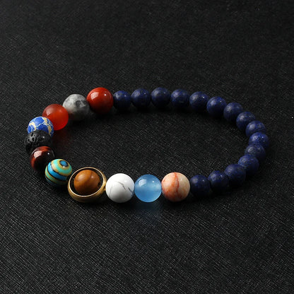 🌌 Bracelet Galaxie – 8 Planètes du Système Solaire & Étoile Gardienne
