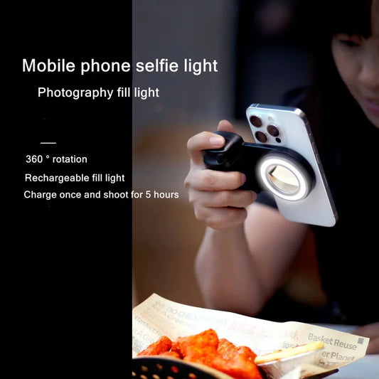 Poignée de support de téléphone magnétique avec supports de téléphone à distance Bluetooth détachables de 30 M avec support photo de poignée Selfie de lumière de remplissage