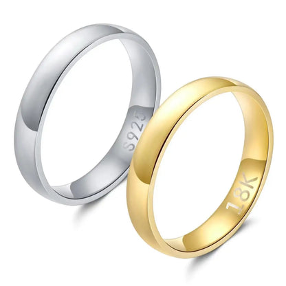 Bague Couple en Acier Inoxydable Plaqué Or 18K – Couleur Argent, 4 mm
