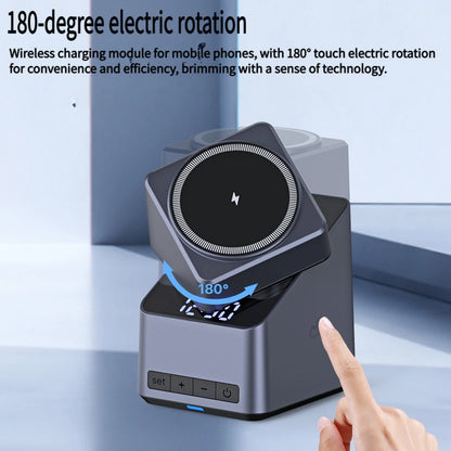 Chargeur Sans Fil Magnétique 4 En 1 One-Touch Rotation À 360° Et Affichage De L’Horloge Numérique, Station De Charge Rapide Pour iPhone iWatch AirPods