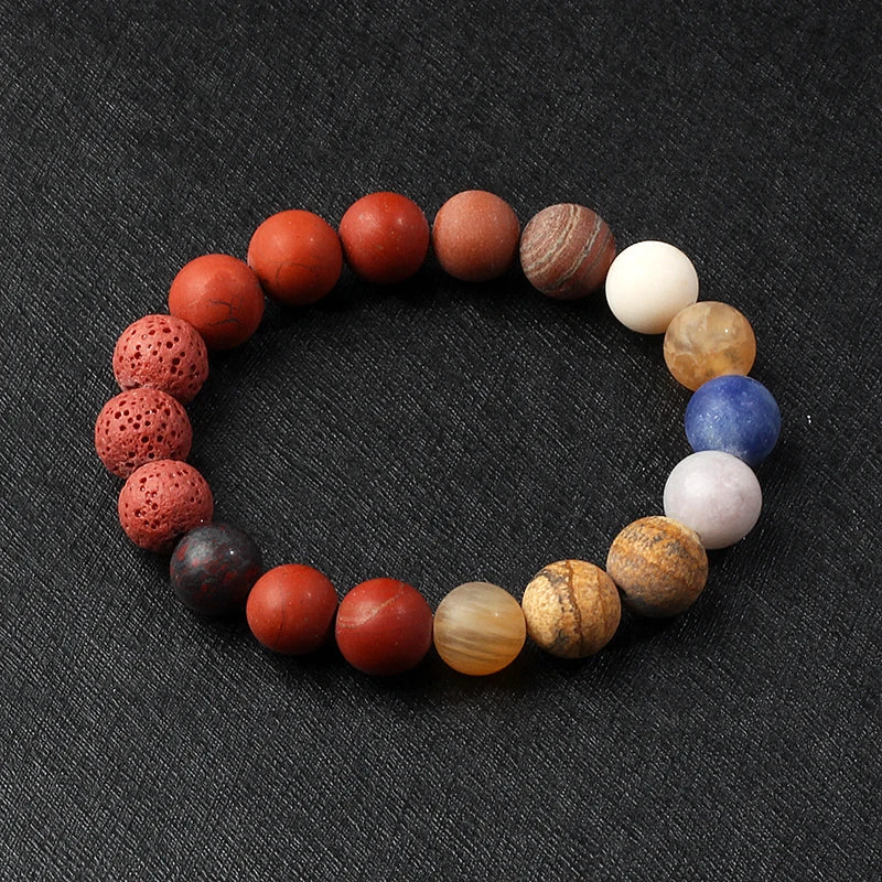 🌌 Bracelet Galaxie – 8 Planètes du Système Solaire & Étoile Gardienne