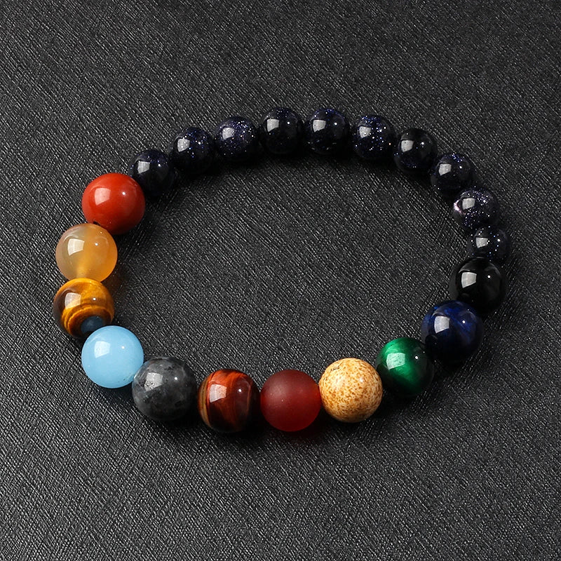 🌌 Bracelet Galaxie – 8 Planètes du Système Solaire & Étoile Gardienne