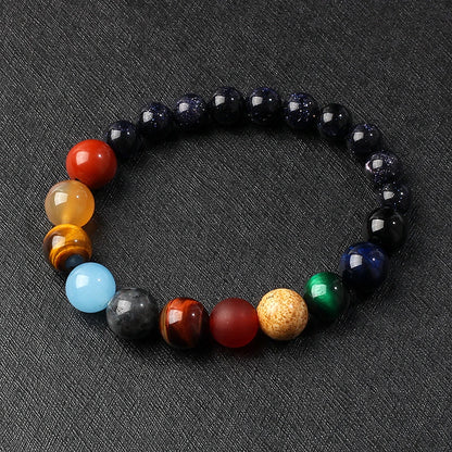 🌌 Bracelet Galaxie – 8 Planètes du Système Solaire & Étoile Gardienne