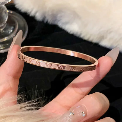 Bracelet Luxe en Acier Titane – Or Rose & Zircon Scintillant