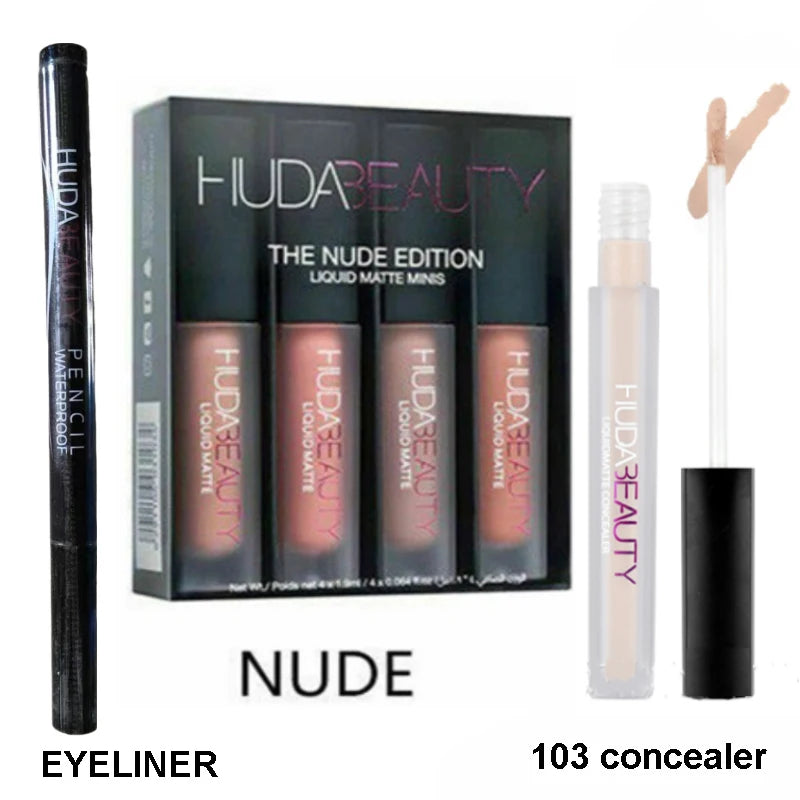 Face Liquid Concealer Rouges à lèvres Eyeliner Set HUDA Stick Shimmer Shine Maquillaje Ombre à paupières Maquillage étincelant Cosmétique