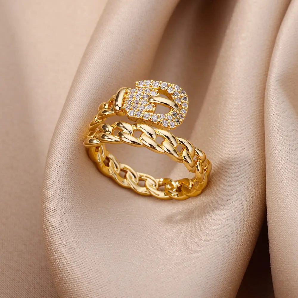 Bague Ouverte Femme en Acier Inoxydable Doré – Design Croix avec Zircon | Bijou Esthétique & Tendance – Idée Cadeau Mode