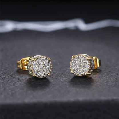 Huitan Fancy Round Shaped Stud Earrings Paved Shiny CZ Stone Silver Color/Gold Everyday Fashion Versatile Women’s Ear Jewelry