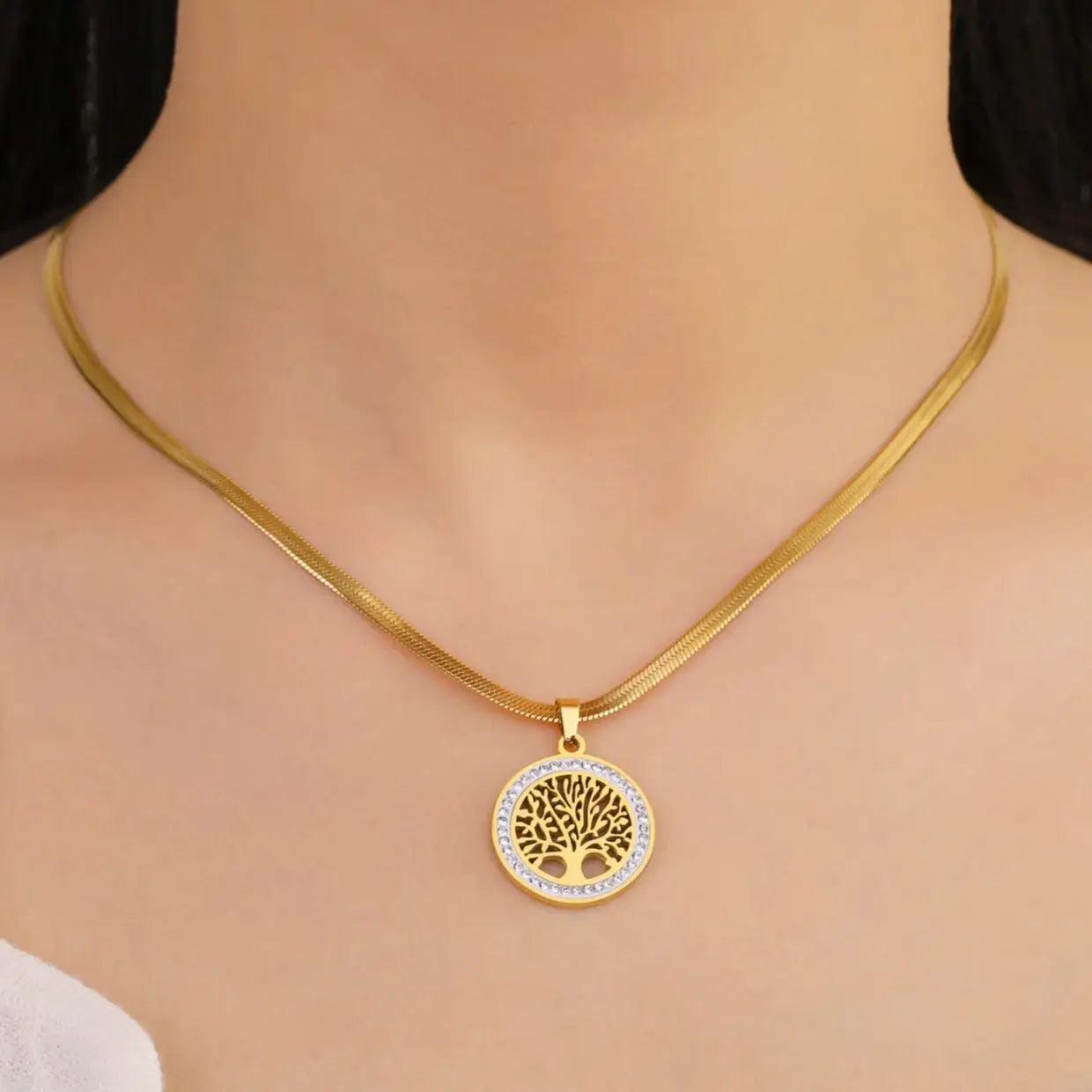 Collier LIKGREAT Arbre de Vie Celtique – Acier Inoxydable & Zircon, Style Vintage Unisexe