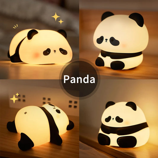 USB Rechargeable LED Veilleuse Mignon Dessin Animé Panda Silicone Lampe Timing Fonction Bureau Chevet Décor Enfants Veilleuse Cadeau