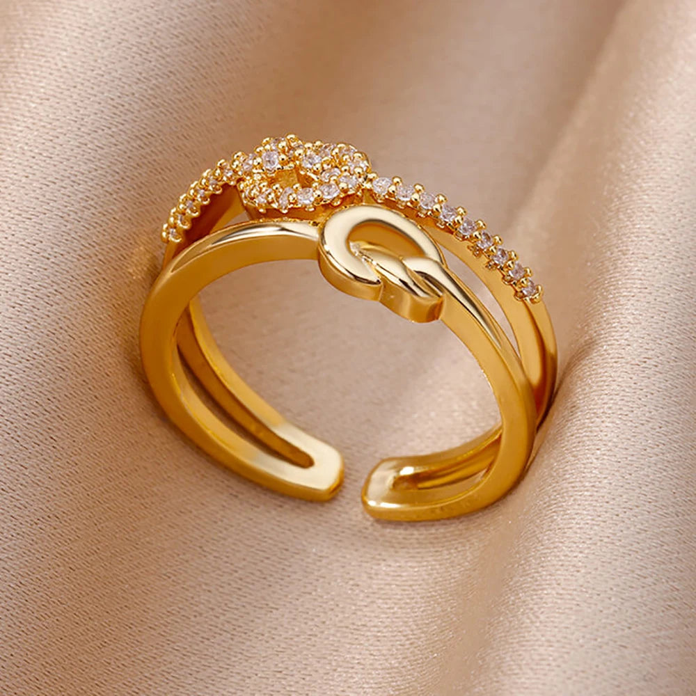 Bague Ouverte Femme en Acier Inoxydable Doré – Design Croix avec Zircon | Bijou Esthétique & Tendance – Idée Cadeau Mode