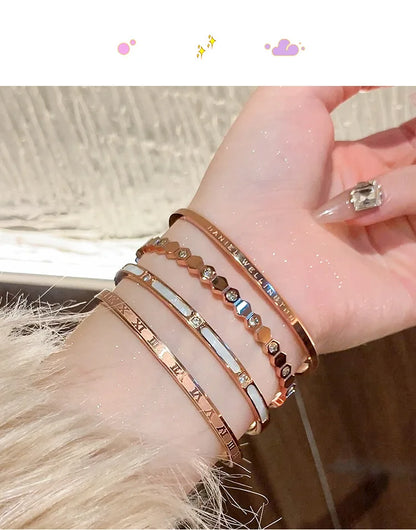 Bracelet Luxe en Acier Titane – Or Rose & Zircon Scintillant