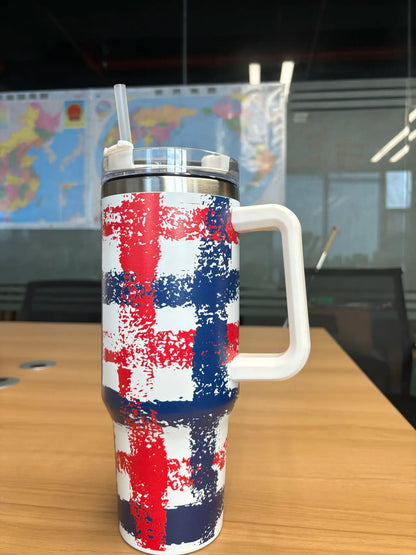 Bouteille d’eau isolée en acier inoxydable 304 de 40 oz, tasse de voiture à café thermique,flacon d'aspirateur froid et chaud avec paille et poignée, pour le sport