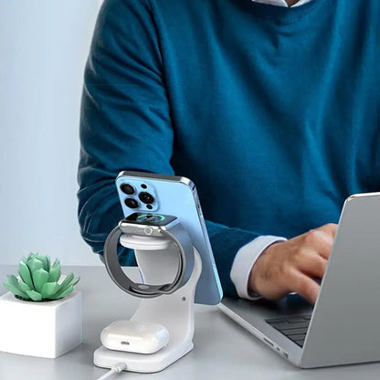 Chargeur sans fil 3 en 1 pour téléphone Support de chargeur magnétique rapide 15w Support de chargeur magnétique rapide Station de charge de chargeur de montre