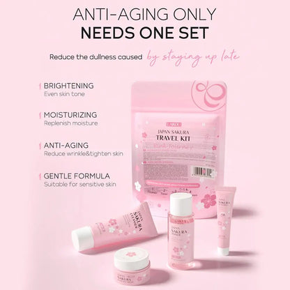 4pcs/Bag Sakura Skin Care Sets Facial Cleanser Face Face Toner Sunscreen Hydratant Lissant Nourrissant Produit de soins de la peau