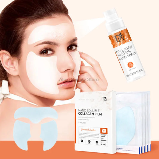Masque de film protéiné de collagène nano hydrolysé Ensemble de pulvérisation de sérum pour le visage Réparation des rides Remplisseur de visage soluble Ensemble de soins de la peau éclaircissant