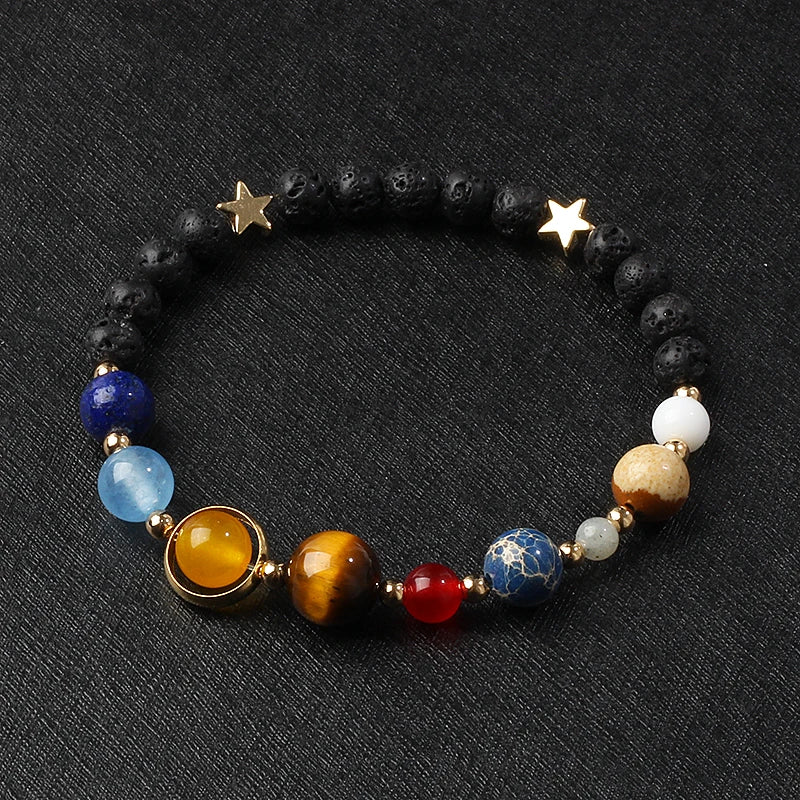 🌌 Bracelet Galaxie – 8 Planètes du Système Solaire & Étoile Gardienne