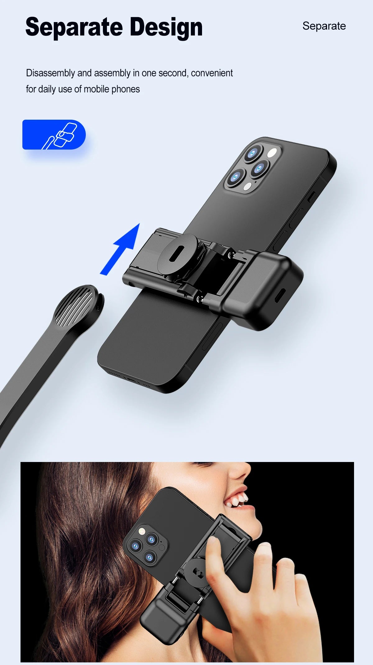 Trépied C01s Selfie Stick avec lumière de remplissage, monopode détachable de support de téléphone, télécommande Bluetooth sans fil pour Huawei iPhone Android