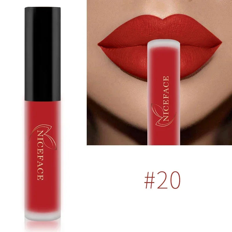 NICEFACE Hot Color Lip Gloss Waterproof Matt Lipgloss Lasting Nude Liquid Lipstick Cosmetic Sexy Women Lip Tint Makeup Lip Stain