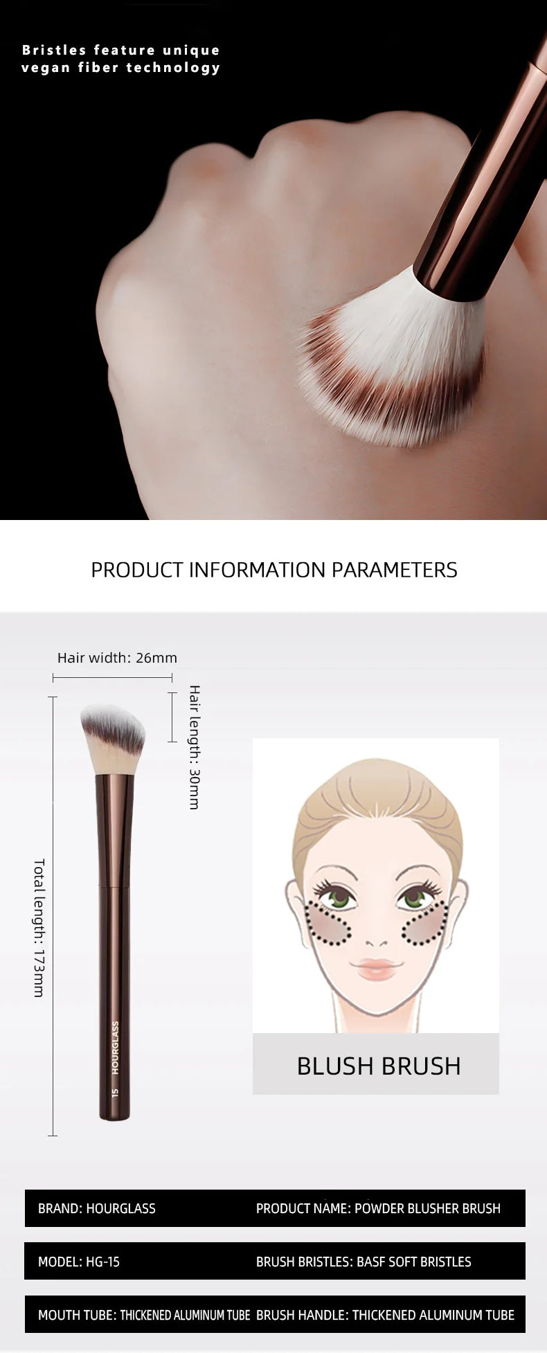 HOURGLASS No. 15 Pinceau blush liquide, pinceau contour incline.